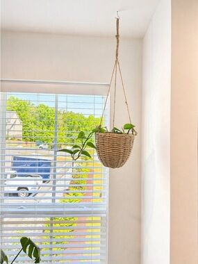 Boho Handwoven Straw Hanging Basket Planter